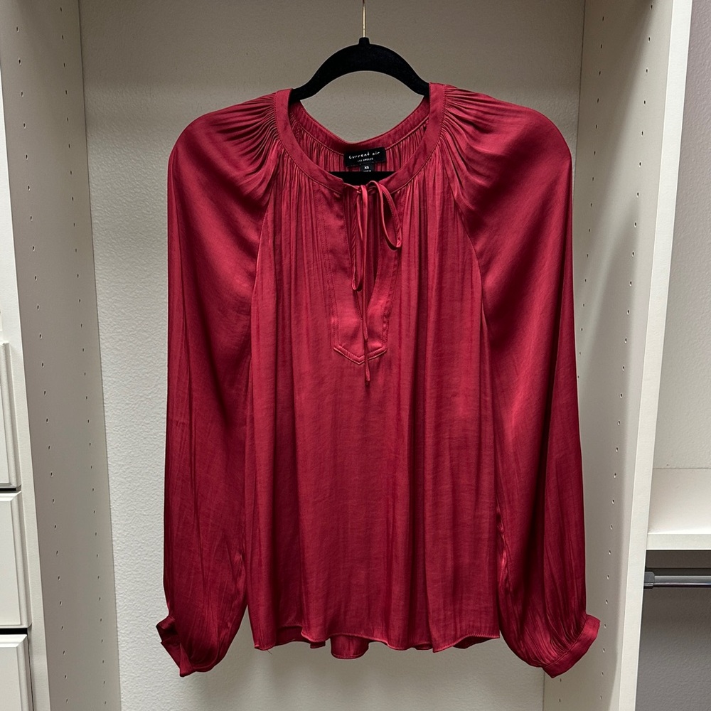 Current Air Flowing Blouse with Tie-Neck